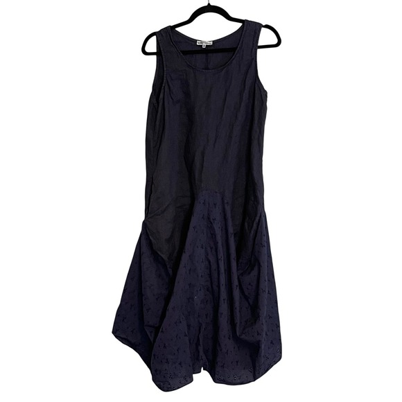 LIN Nature Dresses & Skirts - LIN Nature Navy Blue Sleeveless Midi Dress‎ Eyelet Sz 40 Made in Italy Lagenlook